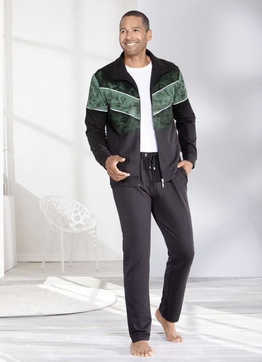 Freizeitanzüge - Hausanzug mit Baumwolle, in Größe 024 bis 062, in Farbe SCHWARZ-GRÜN Ansicht 3
