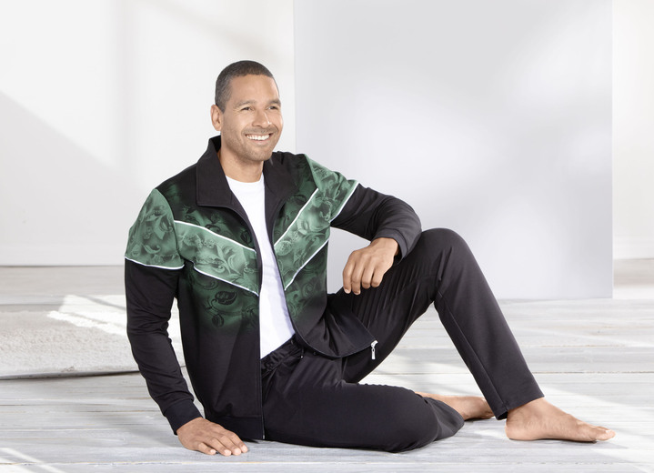 Freizeitanzüge - Hausanzug mit Baumwolle, in Größe 024 bis 062, in Farbe SCHWARZ-GRÜN Ansicht 2