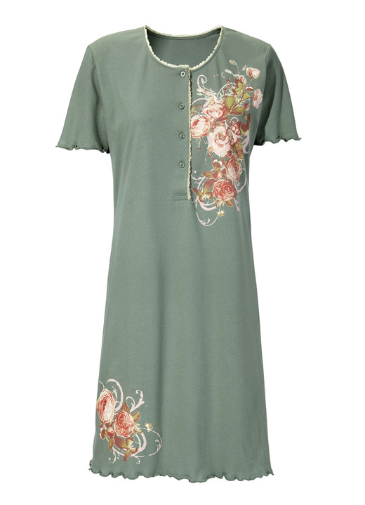 Kurzarm - Zweierpack Nachthemden aus nachhaltigem Baumwollanbau, in Größe 036 bis 060, in Farbe 1X OLIV-BUNT, 1x BORDEAUX-BUNT Ansicht 2