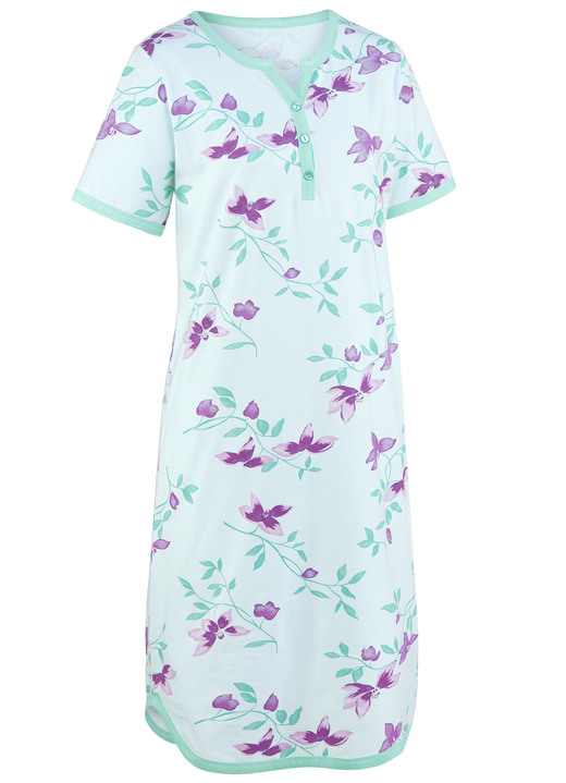 Kurzarm - Zweierpack Nachthemden, Knielang mit Knopfleiste und kurzen Ärmeln, in Größe 036 bis 054, in Farbe 1X AQUA, 1X AQUA-PFLAUME Ansicht 3