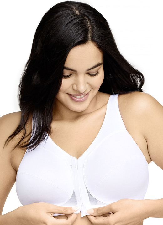 Soft-BH - Glamorise Stütz-BH mit praktischem Vorderverschluss, in Größe 080 bis 130, in Cup K, in Farbe WEISS Ansicht 1