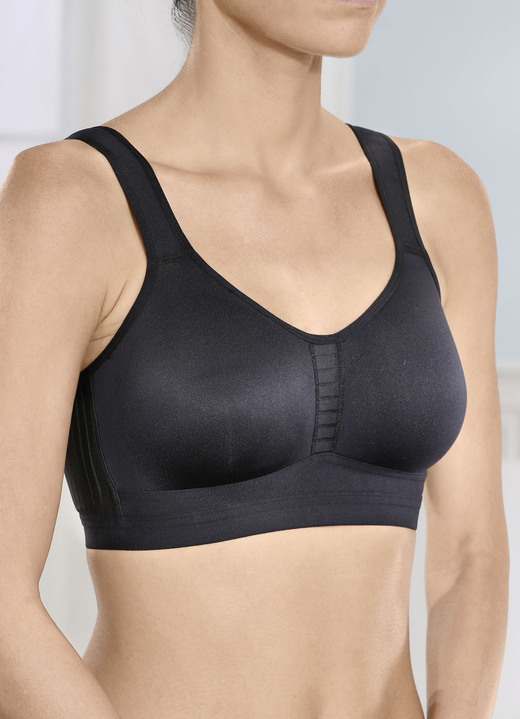 Damenmode - Sport-BH Cup B, in Größe 075 bis 095, in Cup D, in Farbe SCHWARZ Ansicht 1