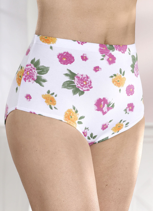 Slips - Viererpack Slips mit Gummizug im Bund Ansicht 2 Slips - Viererpack Slips mit Gummizug im Bund, in Größe 038 bis 056, in Farbe WEISS-PINK-BUNT Ansicht 2