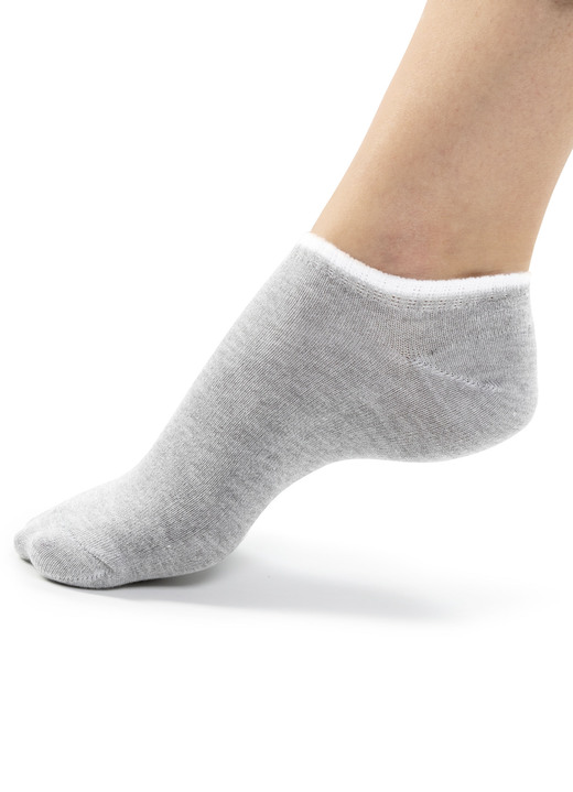 - Sechserpack Sneakersocken mit Kontrastrand, in Größe 1 (Schuhgröße 35-38) bis 2 (Schuhgröße (39-42), in Farbe 2X WEISS, 2X GRAU MELIERT, 2X SCHWARZ Ansicht 2