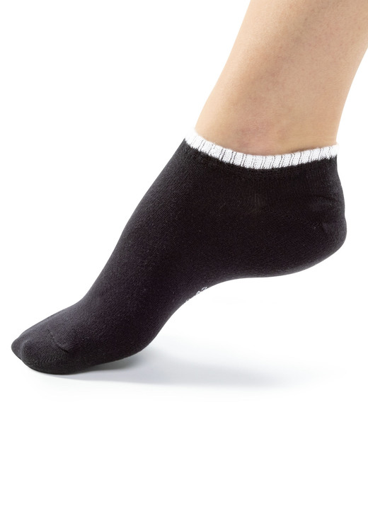 - Sechserpack Sneakersocken mit Kontrastrand, in Größe 1 (Schuhgröße 35-38) bis 2 (Schuhgröße (39-42), in Farbe 2X WEISS, 2X GRAU MELIERT, 2X SCHWARZ Ansicht 3