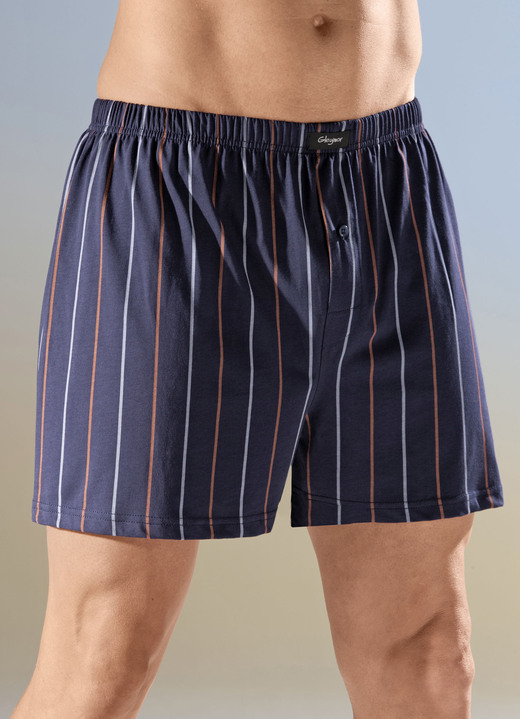 Pants & Boxershorts - Viererpack Boxershorts mit knöpfbarem Eingriff, in Größe 005 bis 014, in Farbe 2X MARINE GESTREIFT, 2X MARINE KARIERT Ansicht 1