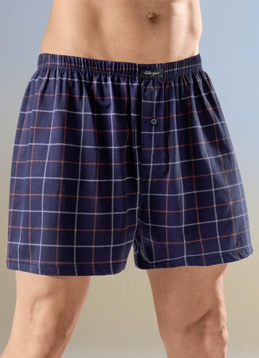 Pants & Boxershorts - Viererpack Boxershorts mit knöpfbarem Eingriff, in Größe 005 bis 014, in Farbe 2X MARINE GESTREIFT, 2X MARINE KARIERT Ansicht 2
