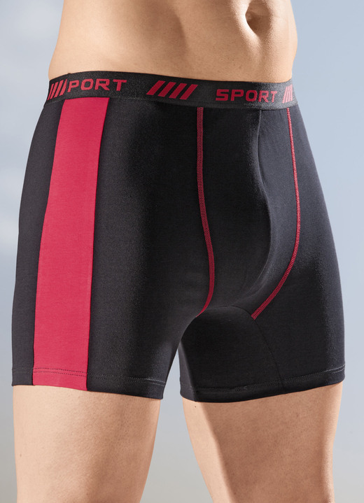 Pants & Boxershorts - Viererpack Pants mit Elastikbund, in Größe 004 bis 011, in Farbe 2X SCHWARZ-ROT, 2X UNI SCHWARZ