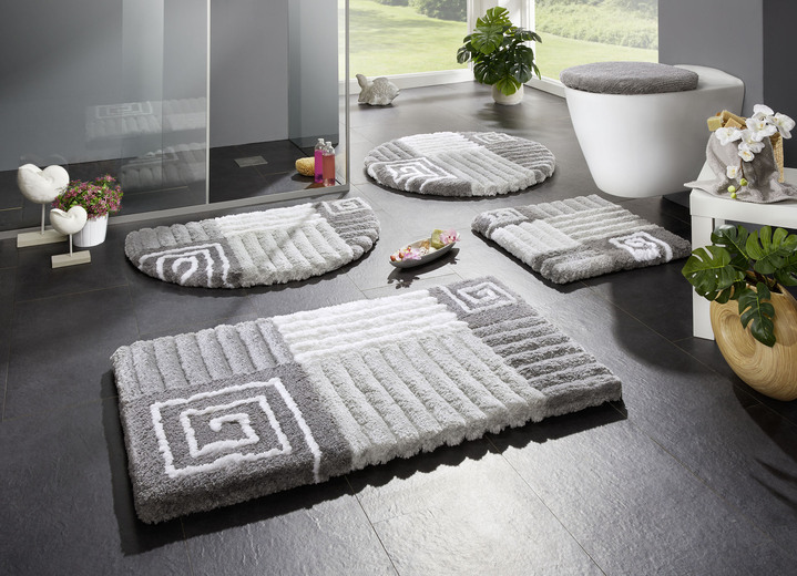 Badgarnituren - Badgarnitur mit rutschhemmener  Rückseite, in Größe 100 (Vorleger halbrund, 50/ 80 cm) bis 112 (WC-Deckelbezug, 47/ 50 cm), in Farbe BEIGE Ansicht 2