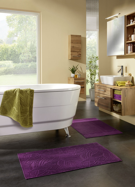 Badgarnituren - Barfußweicher Badteppich mit natürlichem Blätter-Dessin, in Farbe WEISS, in Ausführung Allover gemustert Ansicht 6