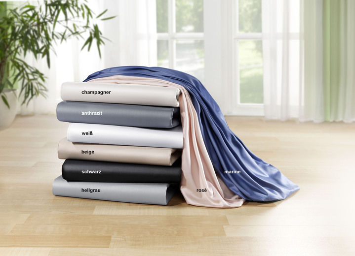 Spannbetttücher - Mako-Satin-Spannbetttuch aus 100% Baumwolle, in Größe 133 (90/200 cm) bis 138 (180/200 cm), in Farbe HELLGRAU Ansicht 1
