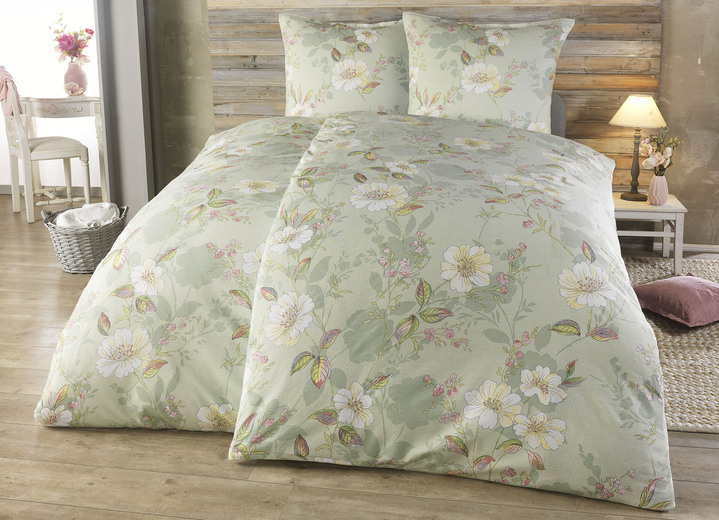 Bettwäschegarnituren - Feinbiber Bettwäsche-Garnitur von Castell, in Größe 112 (80/80 cm + 135/200 cm) bis 115 (80/80 cm + 155/220 cm), in Farbe JADE Ansicht 2