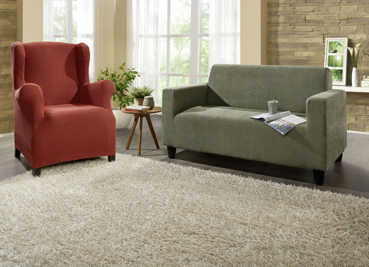 Sessel- & Sofaüberwürfe - Multi-elastische Stretchbezüge, in Größe 101 (Sesselbezug) bis 113 (Ohrensessel-Bezug), in Farbe BEIGE Ansicht 1