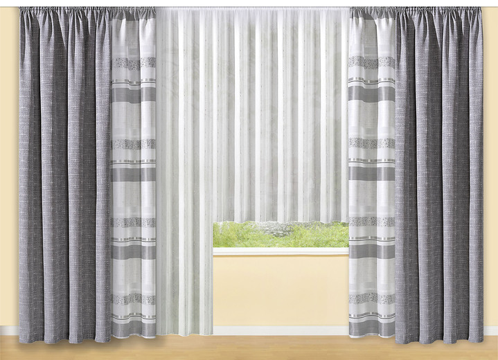 Modern - Store mit Öko-Soft-Bleileinen-Abschluss, in Größe 120 (H 95xB300 cm) bis 253 (H240xB300 cm), in Farbe WEISS-WEISS Ansicht 3