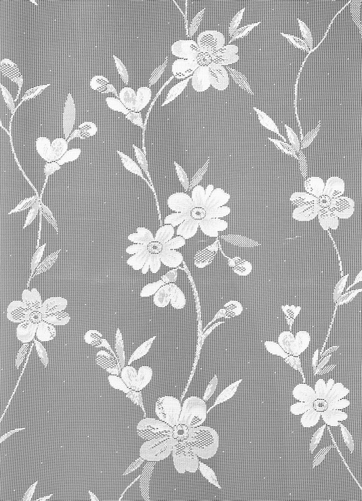 Kurzgardinen - Kleinfenster-Store Blumenranke mit Stangendurchzug Ansicht 2 Kurzgardinen - Kleinfenster-Store Blumenranke mit Stangendurchzug, in Größe 120 (H80xB100 cm) bis 125 (H100xB150 cm), in Farbe WEISS Ansicht 2