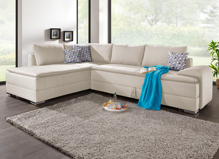 Polsterecken - Boxspring-Polsterecke mit Bettfunktion und Kissen-Set, in Farbe CREME Ansicht 1
