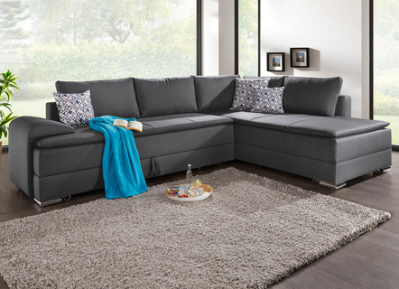 Boxspring-Polsterecke mit Bettfunktion und Kissen-Set