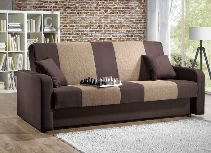 Schlafsofas - Klick-Klack-Sofa mit komfortabler Bonnellfederung, in Farbe BRAUN-BEIGE Ansicht 1