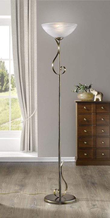 - Formschöne Stehleuchte aus Eisen und Glas, in Farbe SCHWARZ-GOLD