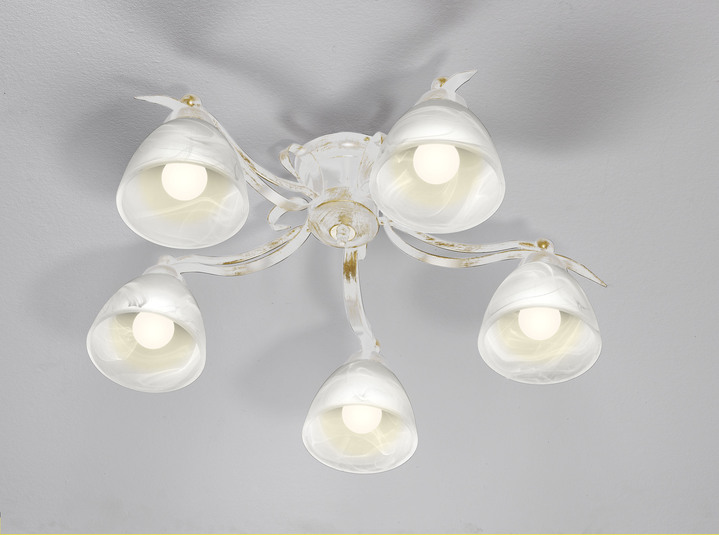 Deckenleuchten - Formschöne Deckenleuchte aus Eisen und Glas, in Farbe CREME-GOLD, in Ausführung 3-flammig Ansicht 4