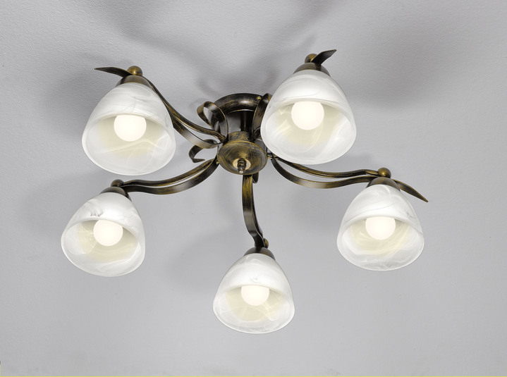 Deckenleuchten - Formschöne Deckenleuchte aus Eisen und Glas, in Farbe CREME-GOLD, in Ausführung 3-flammig Ansicht 2