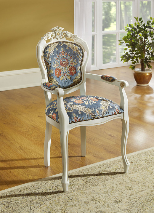 Stühle & Sitzbänke - Sitzmöbel mit Gestell aus massivem Buchenholz, in Farbe WEISS-BLAU, in Ausführung Stuhl Ansicht 3