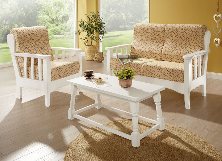 Polstergruppen - Polstermöbel auf massivem Kiefernholz-Gestell, in Farbe WEISS-BUNT, in Ausführung Zweisitzer Ansicht 3