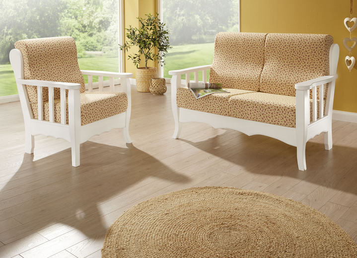 Polstergruppen - Polstermöbel auf massivem Kiefernholz-Gestell, in Farbe WEISS-BUNT, in Ausführung Zweisitzer Ansicht 2