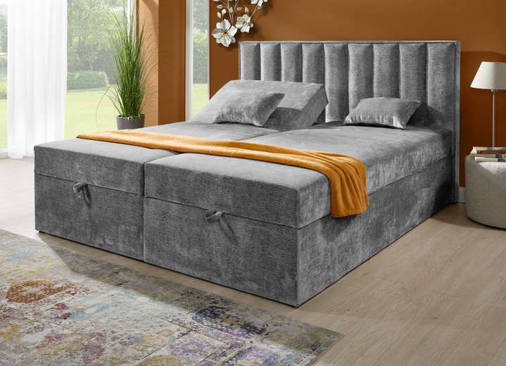 Boxspringbetten - Boxspringbett mit individueller Kopfteilverstellung und Deko-Kissen, in Farbe GRAU Ansicht 1