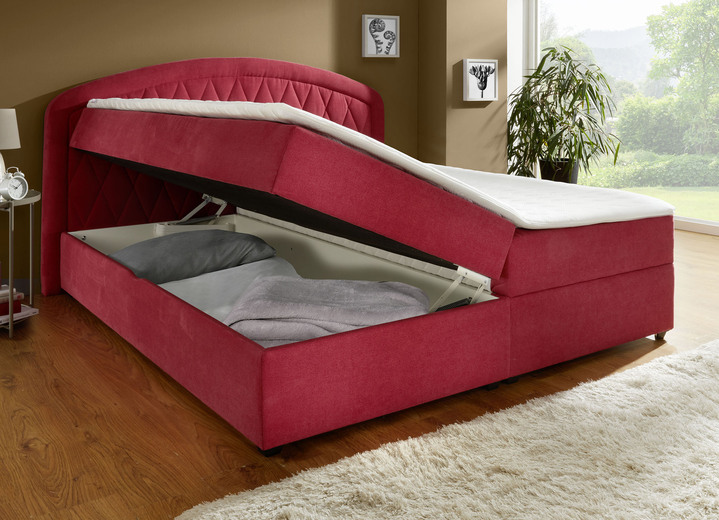 Boxspringbetten - Boxspringbett mit Bettkasten und Topper, in Farbe ROT, in Ausführung Mit Bonnell-Federkern-Matratze Ansicht 2