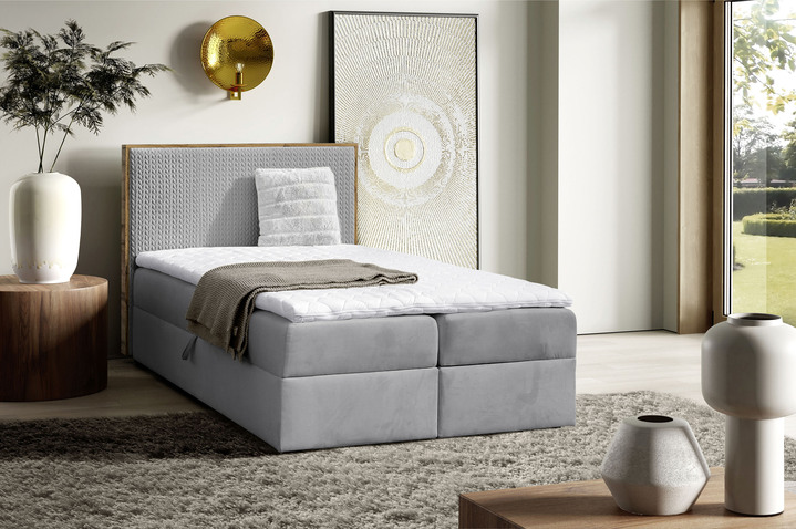 Boxspringbetten - Boxspringbett mit Rahmen aus Wotaneiche, in Farbe CREME Ansicht 5
