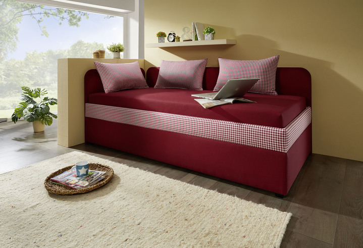 - Studioliege mit stabilem Holzgrundgestell, in Farbe BORDEAUX, in Ausführung Mit 3-teiligem Kissen-Set Ansicht 1