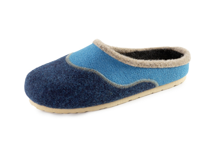 - ELENA EDEN Filz-Pantoffel mit Kontrast-Einfassung, in Größe 036 bis 042, in Farbe BLAU Ansicht 1