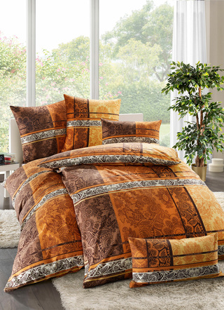 Bettwäschegarnituren - Beidseitig bedruckte Bettwäsche-Garnitur, in Größe 111 (40/80 cm + 135/200 cm) bis 115 (80/80 cm + 155/220 cm), in Farbe BRAUN