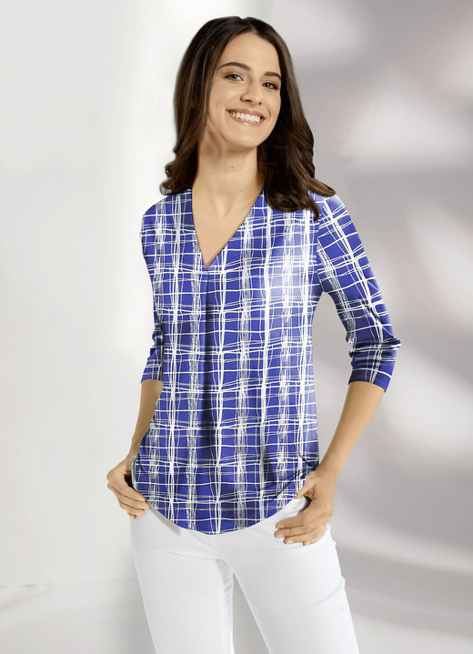 Blusen & Tuniken - Shirt-Tunika mit Zierfalte, in Größe 036 bis 054, in Farbe ROYALBLAU-WEISS