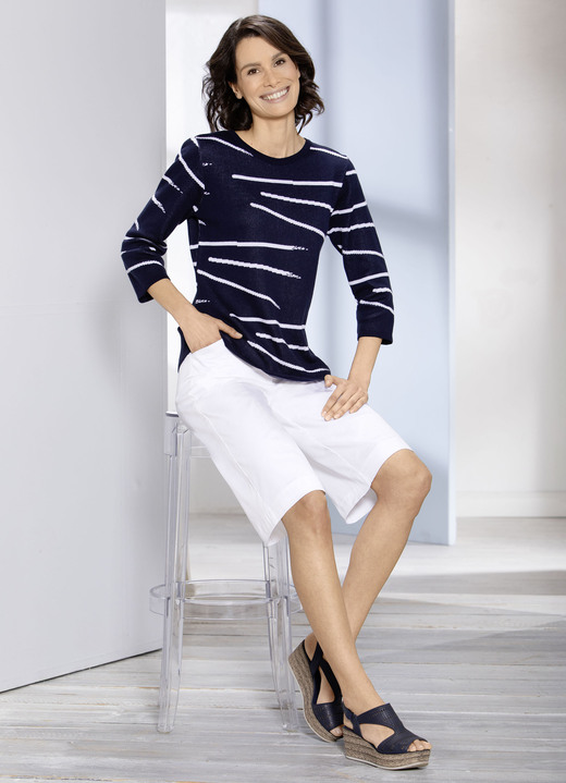 3/4-Arm - Pullover mit effektvollem Streifendessin Ansicht 2 3/4-Arm - Pullover mit effektvollem Streifendessin, in Größe 038 bis 054, in Farbe MARINE-WEISS Ansicht 2