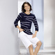 3/4-Arm - Pullover mit effektvollem Streifendessin – Farbe MARINE-WEISS – Ansicht 2 3/4-Arm - Pullover mit effektvollem Streifendessin, in Größe 038 bis 054, in Farbe MARINE-WEISS – Farbe MARINE-WEISS – Ansicht 2