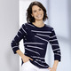 3/4-Arm - Pullover mit effektvollem Streifendessin – Farbe MARINE-WEISS – Ansicht 1 3/4-Arm - Pullover mit effektvollem Streifendessin, in Größe 038 bis 054, in Farbe MARINE-WEISS – Farbe MARINE-WEISS – Ansicht 1