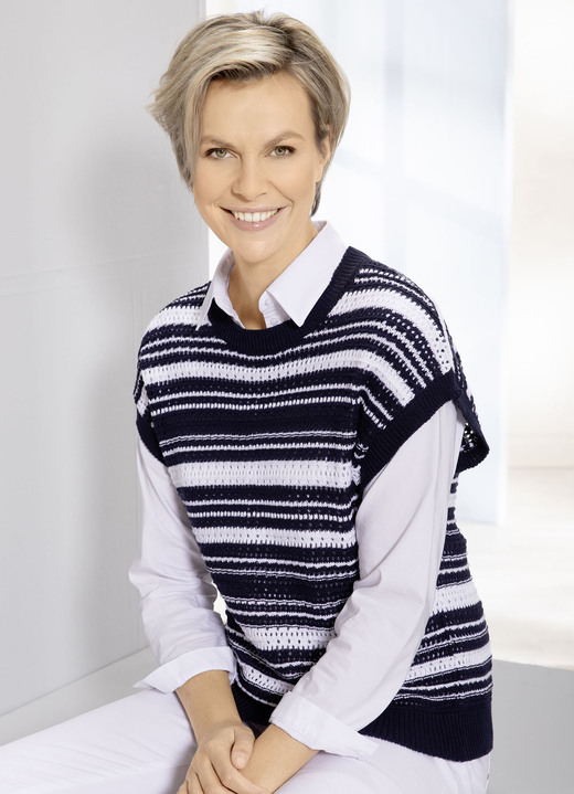 Pullunder - Pullunder in Ringeldessin, in Größe 036 bis 052, in Farbe MARINE-WEISS Ansicht 2