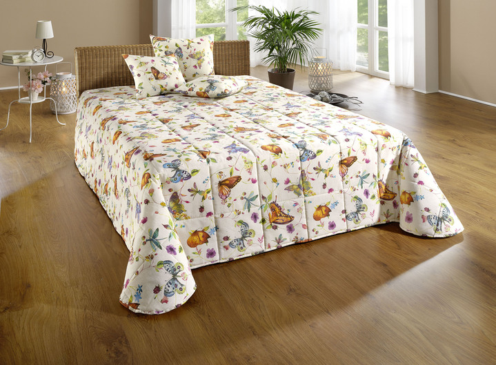 Tagesdecken - Tagesdecke und Kissenbezüge mit Schmetterlingsmotive, in Größe 873 (für Einzelbett, 135x210 cm) bis 924 (2 Kissenbezüge, 50x 50 cm), in Farbe BEIGE Ansicht 12