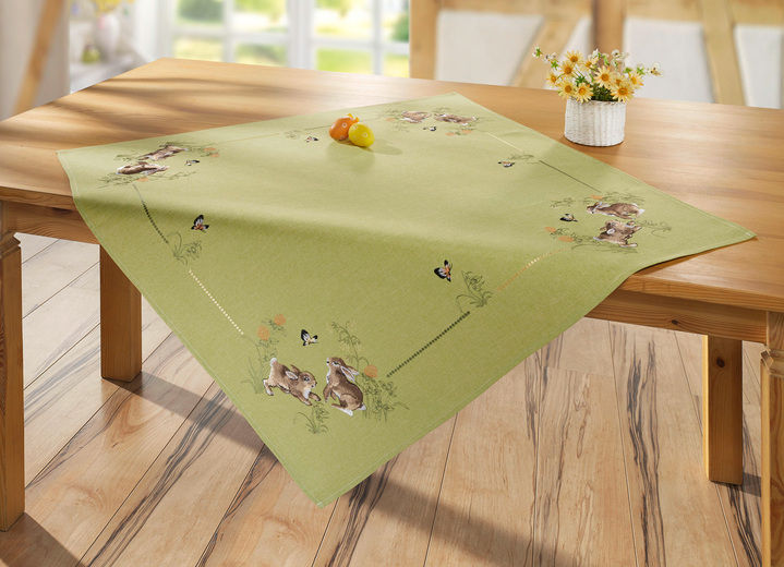 Tisch- & Raumdekoration - Tisch- und Raumdekoration mit Hasen-Motiven, in Größe 101 (Deckchen, 35/ 50 cm) bis 404 (Kissenbezug, 40/ 40 cm), in Farbe GRÜN Ansicht 3