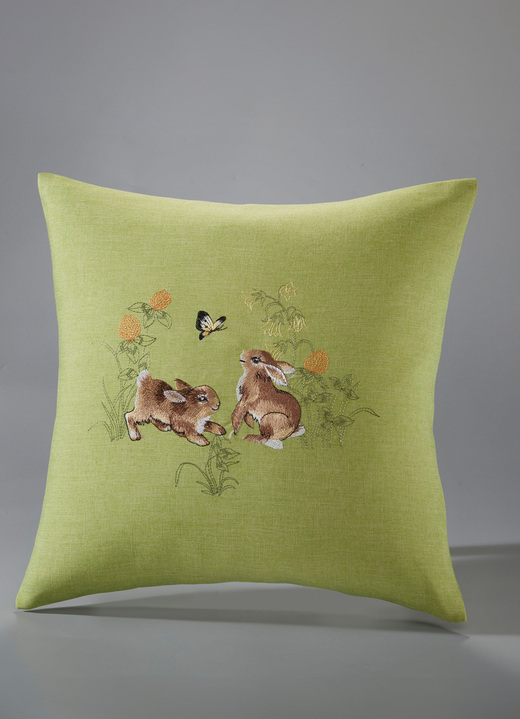 Tisch- & Raumdekoration - Tisch- und Raumdekoration mit Hasen-Motiven, in Größe 101 (Deckchen, 35/ 50 cm) bis 404 (Kissenbezug, 40/ 40 cm), in Farbe GRÜN Ansicht 4