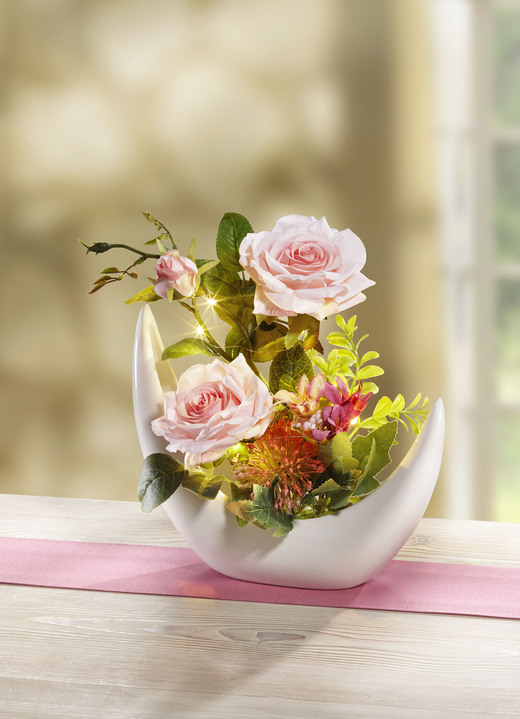 Kunst- & Textilpflanzen - Beleuchtetes Rosen-Arrangement, in Farbe ROSA-GRÜN