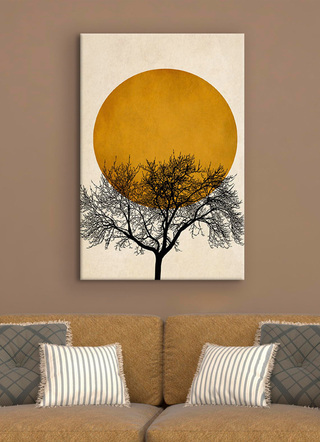 Landschaft - Hochwertiges Leinwandbild auf Keilrahmen, in Farbe SCHWARZ-GELB, in Ausführung B40xH60xT1,8 cm – Farbe SCHWARZ-GELB – Ansicht 