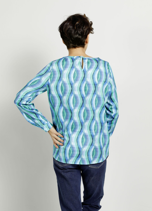 Langarm - Schlupfbluse mit harmonischem Farbspiel Ansicht 2 Langarm - Schlupfbluse mit harmonischem Farbspiel, in Größe 038 bis 052, in Farbe BLAU-TÜRKIS Ansicht 2