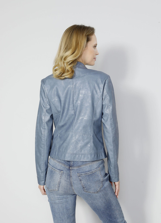 Blazer & Anzüge - Lederimitatblazer mit toniger floral platzierter Stickerei, in Größe 038 bis 052, in Farbe BLAU Ansicht 4