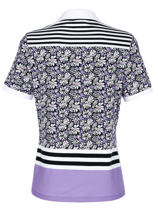 Shirts - Poloshirt mit Allovermuster, in Größe 038 bis 040, in Farbe SCHWARZ-LILA Ansicht 4