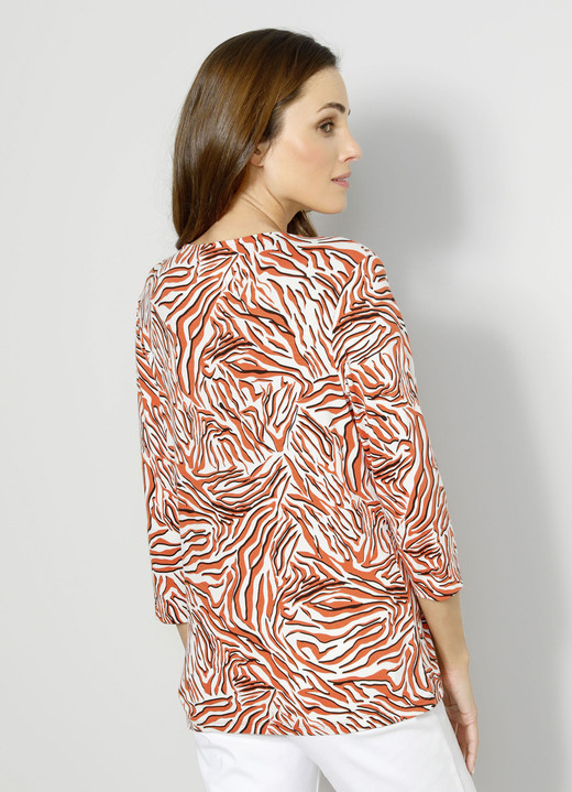 Shirts - Shirt mit Perlen-Deko am Ausschnitt, in Größe 038 bis 044, in Farbe ORANGE-WEISS Ansicht 3