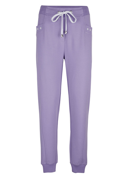 Hosen - Hose im Joggpant-Style, in Größe 038 bis 050, in Farbe LILA-WEISS Ansicht 1