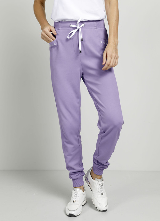 Hosen - Hose im Joggpant-Style, in Größe 038 bis 050, in Farbe LILA-WEISS Ansicht 4